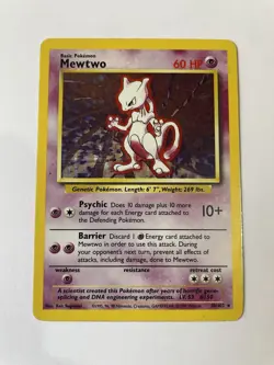 1999 Pokemon TCG Original Unlimited Base Set Mewtwo Holo 10/102, GC/LP, Rare - Image 1