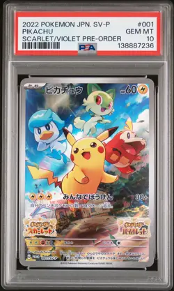 2022 POKEMON JPN SV PROMO SCARLET & VIOLET PRE-ORDER #001 PIKACHU PSA 10 - Image 1