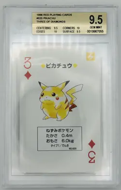 Pokemon Red Pikachu 3 of Diamonds Playing Poker Card 1996 BGS 9.5 GEM MINT - Image 1