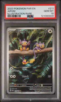 PSA 10 GEM MINT Aipom 211/182 IR Illustration Rare Paradox Rift Pokemon Card - Image 1