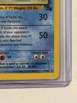 Pokemon TCG Articuno 17/62 Fossil Unlimited Regular Rare 1999 - Image 5
