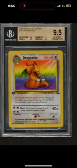 Pokemon Dragonite Fossil 1st Edition Rare 19/62 Beckett 9.5 English Card - Image 1