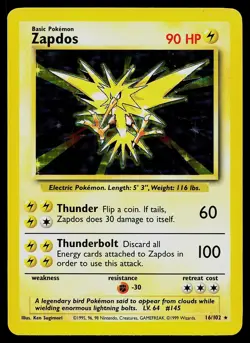 Pokemon Card - Zapdos Base Set Unlimited 16/102 Holo Holo Rare - Image 1