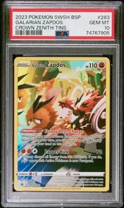 2023 POKEMON SWSH BLACK STAR PROMO CROWN ZENITH TINS #283 GALARIAN ZAPDOS PSA 10 - Image 1