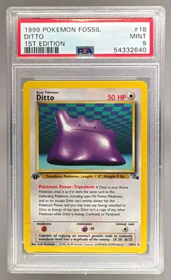 1999 Pokemon Fossil 1st Edition 18 Ditto PSA 9 54332640 - Image 1