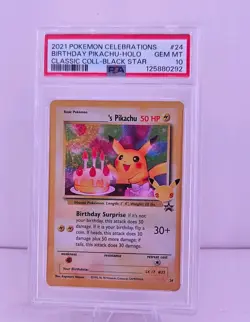 2021 Pokemon Celebrations Birthday Pikachu Black Star Promo #24 PSA 10 - Image 1