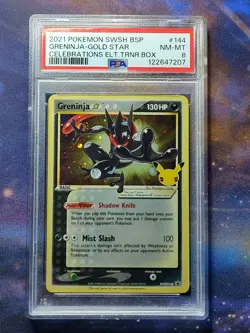 PSA 8 Greninja Gold Star SWSH144 Celebrations ETB Promo Pokemon Card - Image 1