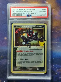 PSA 8 Greninja Gold Star SWSH144 Celebrations ETB Promo Pokemon Card - Image 1