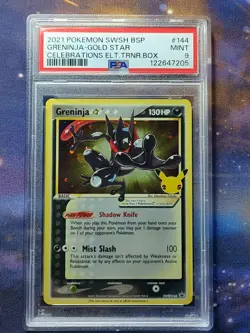 PSA 9 Greninja Gold Star SWSH144 Celebrations ETB Promo Pokemon Card - Image 1