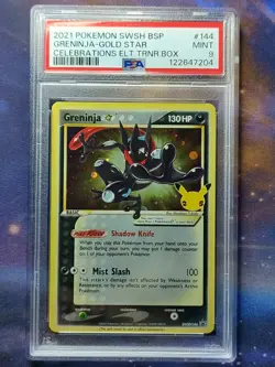 PSA 9 Greninja Gold Star SWSH144 Celebrations ETB Promo Pokemon Card - Image 1