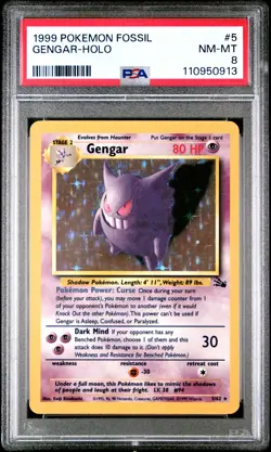 Gengar 1999 Pokemon Fossil PSA 8 #5 - Image 1