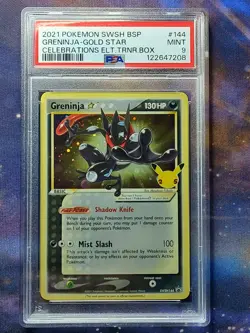 PSA 9 Greninja Gold Star SWSH144 Celebrations ETB Promo Pokemon Card - Image 1