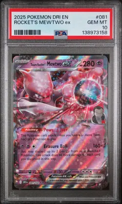 2025 POKEMON DRI EN-DESTINED RIVALS #081 TEAM ROCKET'S MEWTWO EX PSA 10 - Image 1