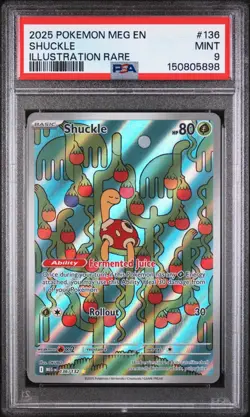 2025 Pokmon Mega Evolution IR Shuckle 136/132 Illustration Rare PSA 9 Mint - Image 1