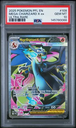 PSA 10 2025 POKEMON PFL EN-PHANTASMAL FLAMES 109 MEGA CHARIZARD X EX ULTRA RARE - Image 1