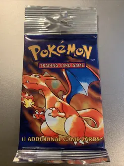 Pokemon TCG Base Set Unlimited Booster Pack Charizard Art WOTC Sealed Long Crimp - Image 1