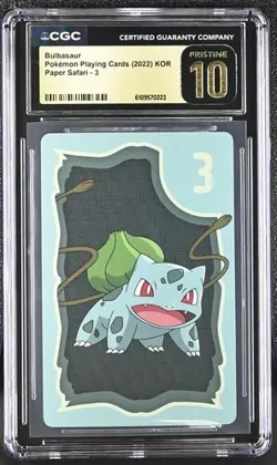 ✨✨ CGC 10 PRISTINE KOREAN POKEMON BULBASAUR 2022 PAPER SAFARI 3 PLAYING CARD - Image 1