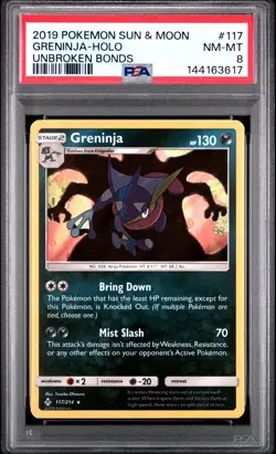 2019 POKEMON SUN & MOON UNBROKEN BONDS #117 GRENINJA-HOLO PSA 8 - Image 1
