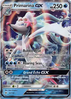 Primarina GX 42/149 Holo Ultra Rare SM Base Set Pokemon Near Mint - Image 1