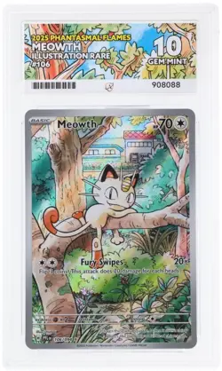 Pokemon TCG | Ace 10 Meowth 106/094 Phantasmal Flames Illustration Rare Graded - Image 1