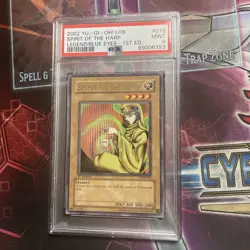 Yugioh! Spirit of the Harp LOB-078 Rare 1st Edition PSA Graded 9 MINT - Image 1