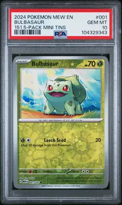 2024 POKEMON MEW EN-151 151 5-PACK MINI TINS #001 BULBASAUR PSA 10 - Image 1