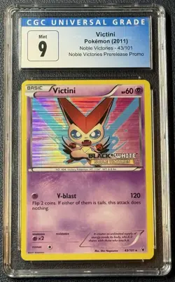 Pokemon Noble Victories Prerelease Black Star Promo Victini Holo 43/101 CGC 9 - Image 1