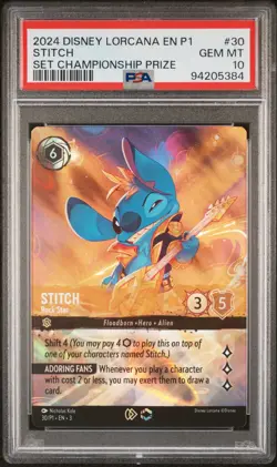 2024 Disney Lorcana En P1 Set Championship Prize #30 Stitch PSA 10 GEM MINT - Image 1