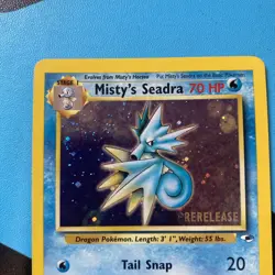 Pokemon Card Misty's Seadra PRERELEASE Gym Heroes Holo Rare 9/132 WOTC NM - Image 4