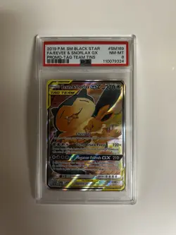 Eevee & Snorlax GX SM169 Tag Team Ultra Rare Pokemon Card Graded PSA 8 Mint - Image 1