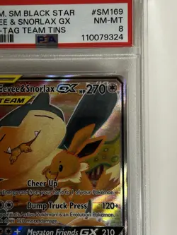 Eevee & Snorlax GX SM169 Tag Team Ultra Rare Pokemon Card Graded PSA 8 Mint - Image 4