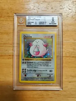 Pokemon BGS 8 NM-MINT 1999 Chansey 1st Edition Base Set Shadowless Holo Card - Image 1