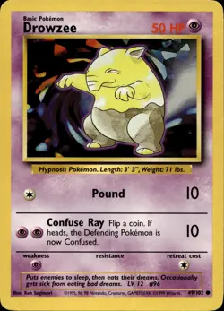 DROWZEE 49/102 COMMON BASE SET UNLIMITED POKEMON LP - Image 1