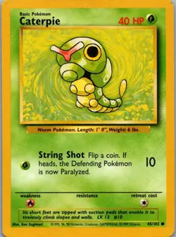Caterpie 45/102 Common Base Set Unlimited Pokemon Moderately Played - Image 1