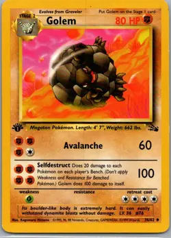 Golem 36/62 Uncommon Fossil Pokemon 1st Edition Moderately Played - Image 1