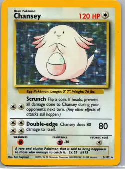 Chansey 3/102 Holo Holo Rare Base Set Unlimited Pokemon Holo Moderately Played - Image 1