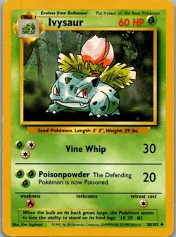 Ivysaur 30/102 Uncommon Base Set Unlimited Pokemon Heavily Played 2 - Image 1