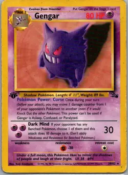 Gengar 20/62 Rare Fossil Pokemon 1st Edition Heavily Played - Image 1