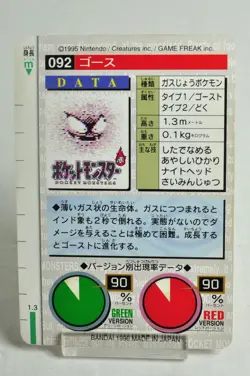 Pokemon card Carddass Pocket Monsters Gastly No.092 RED 1996 Japanese MP - Image 4