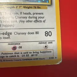 Chansey 3/102 Holo Rare Base Set Pokemon Card Vintage 1999 MP - Image 5