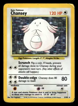 Chansey 3/102 Holo Rare Base Set Pokemon Card - 1 - Image 1