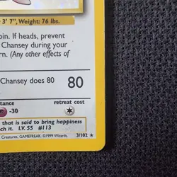 Chansey 3/102 LP Holo Base Set Pokemon TCG Card 1999 Rare - Image 3