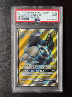 2017 Pokemon Crimson Invasion #102 FA Full Art Alolan Golem GX PSA 9 Mint - Image 1