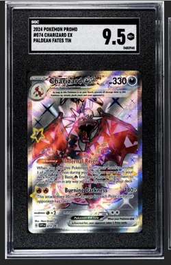 2024 POKEMON BLACK STAR PROMOS PALDEAN FATES TIN #074 CHARIZARD EX SGC 9.5 - Image 1