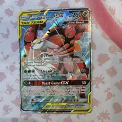 pokemon pheromosa & buzzwole gx tag team ultra rare full art holo 192/214 260hp - Image 1