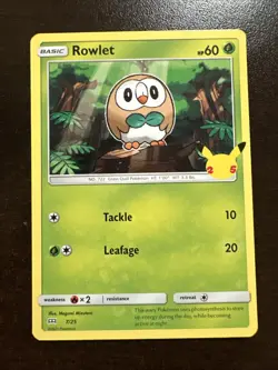 Rowlet 7/25 Non-holo NM Pokemon TCG McDonald’s 25th Anniversary Celebrations - Image 1