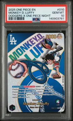 2025 ONE PIECE PROMOS DODGERS X ONE PIECE NIGHT #010 MONKEY D. LUFFY PSA 10 - Image 1