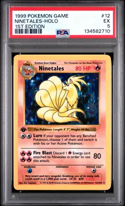 1999 Pokemon Game #12 Ninetales Holo 1st Edition Shadowless PSA 5 EX - Image 1