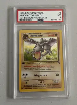 Aerodactyl 1st Edition RARE Prerelease POKEMON Card PSA 7 NM FOSSIL Holo 1/62 - Image 1