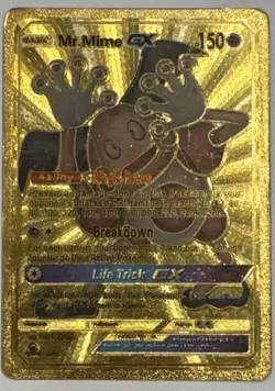 Pokemon TCG Mr. Mime GX Full Art Basic 150HP Metal Gold Foil Psychic Card - Image 1